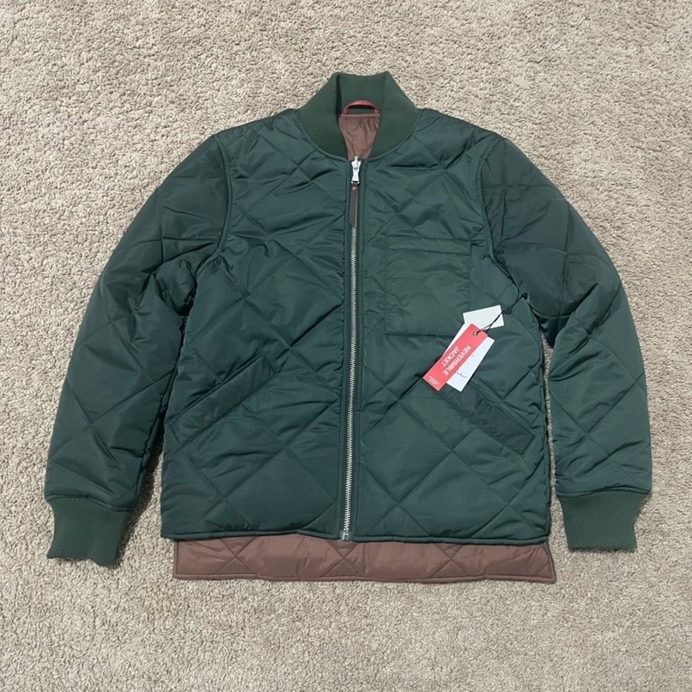 Robert Graham Jacket Men Small Green Reversible Bomber Quilted Military Full Zip